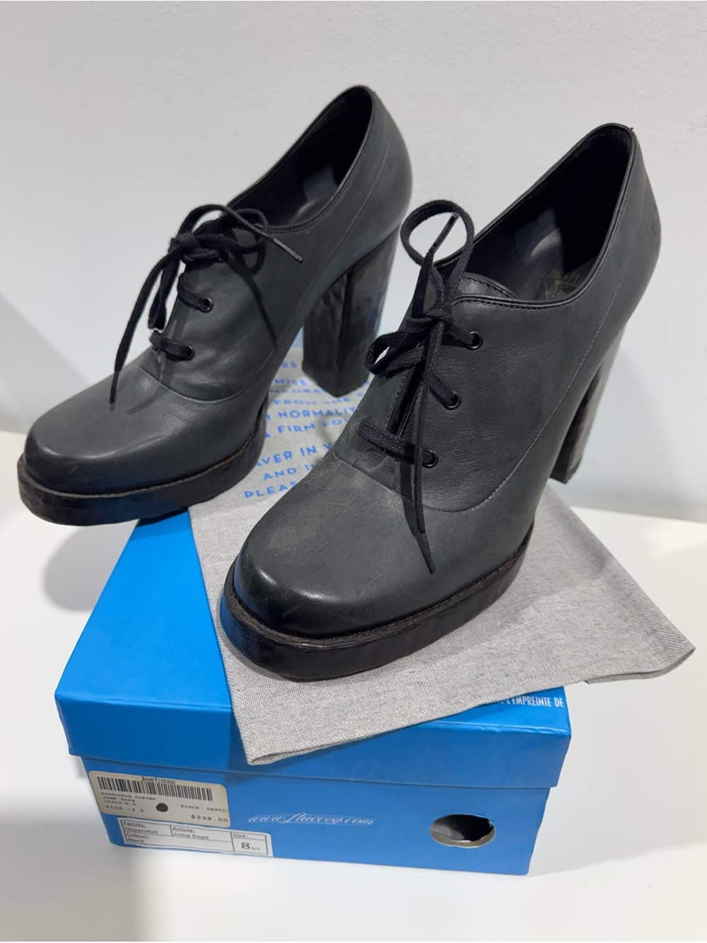 John Fluevog Leather Lace-Up Chunky Platform Heels .. new in box never worn . - Picture 3 of 9